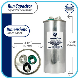 Appli Parts Condensador Capacitor de Marcha 80+10 Mfd uF (microfaradios) 370VAC o 450VAC CBB65 Universal Aire acondicionado y aplicaciones Redondo UL E476928 14.4cm Alto 5.7cm Ancho CON-80/10-450 Appli Parts Condensador Capacitor de Marcha 80+10 Mfd uF (microfaradios) 370VAC o 450VAC CBB65 Universal Aire acondicionado y aplicaciones Redondo UL E476928 14.4cm Alto 5.7cm Ancho CON-80/10-450
