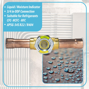 Appli Parts APSG-34S Visor de Liquido 3/4 pulg Indicador de Humedad con conexiones Soldable con cuerpo extraible para Sistemas de Refrigeracion y Aire Acondicionado compatible con refrigerantes CFC, HCFC, HFC