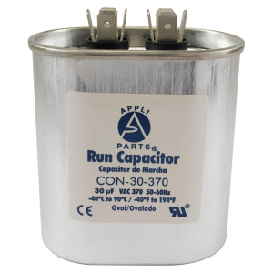 Appli Parts Condensador Capacitor de Marcha 30 Mfd uF (microfaradios) 370VAC CBB65 Universal Aire acondicionado y otras aplicaciones Ovalado UL E476928 5.1cm Ancho 2.5cm Profundidad 7.6cm Alto CON-30-370