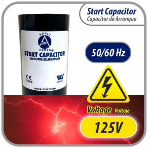 Appli Parts motor start capacitor 145-175 Mfd (microfarads) uF 110-125 VAC universal fit for electric motor applications 1-7/16 in Diameter 2-3/4 in Height CON-145-110


