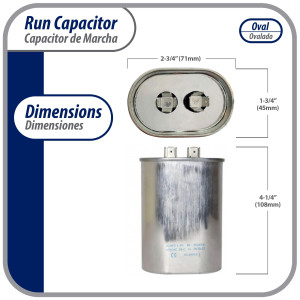 Appli Parts Condensador Capacitor de Marcha 20 Mfd uF (microfaradios) 370VAC CBB65 Universal Aire acondicionado y otras aplicaciones Ovalado UL E476928 CON-20-370