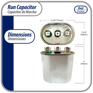 Appli Parts Condensador Capacitor de Marcha 15+5 Mfd uF (microfaradios) 370VAC CBB65 Universal Aire acondicionado y otras aplicaciones Ovalado UL E476928 CON-15/5-370