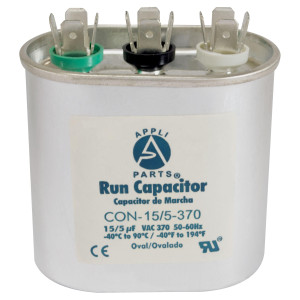 Appli Parts Condensador Capacitor de Marcha 15+5 Mfd uF (microfaradios) 370VAC CBB65 Universal Aire acondicionado y otras aplicaciones Ovalado UL E476928 CON-15/5-370