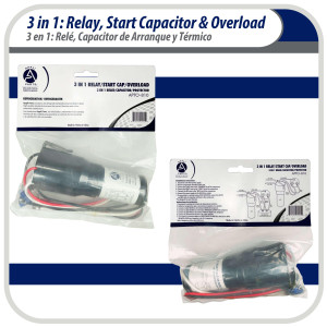 Appli Parts APTO-810 Kit 3 en 1, 1/12 a 1/5 HP, 115 V, Relay de Arranque, Capacitor y Termico Kit 3 en 1 RCO-810 remplazo para compresores de capacidad entre 1/12 y 1/5hp 115V UL SA44719