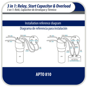 Appli Parts APTO-810 Kit 3 en 1, 1/12 a 1/5 HP, 115 V, Relay de Arranque, Capacitor y Termico Kit 3 en 1 RCO-810 remplazo para compresores de capacidad entre 1/12 y 1/5hp 115V UL SA44719