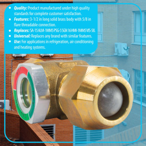 Appli Parts APSG-58A Visor de Liquido 5/8 pulg Flare e Indicador de Humedad con conexiones Rosca con cuerpo extraible para Sistemas de Refrigeracion y Aire Acondicionado