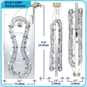 Appli Parts 3387747 Heating Element Kit Replacement for Whirlpool Dryers and other models Includes 1 x 3387747 dryer heating element, 1 x Thermostat 279816AP, 1 x 279973AP and 3392519AP Thermal Fuse