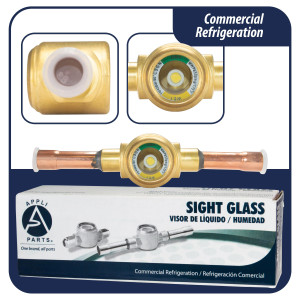 Appli Parts APSG-38AS Visor de Liquido 3/8 pulg Indicador de Humedad con conexiones Soldable con cuerpo solido para Sistemas de Refrigeracion y Aire Acondicionado compatible con refrigerantes CFC, HCFC, HFC