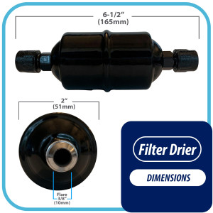 Appli Parts APFD-083 3/8 in Liquid Line Refrigerant AC Filter Drier hvac Refrigeration 083 SAE Flare connection universal unidirectional 6-1/2 in long 2 in wide