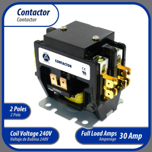 Appli Parts APAC-230240 Contactor 2 Polos 30A 240V Bobina Repuesto para Compresores de CA y Aplicaciones Electricas Certificacion UL E476929 de Trabajo Pesado