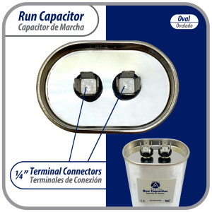 Appli Parts Condensador Capacitor de Marcha 7.5 Mfd uF (microfaradios) 370/450VAC CBB65 Universal Aire acondicionado y otras aplicaciones Ovalado UL 7cm Alto 3.4cm Ancho 5.4cm Largo CON-7.5-450-O 
