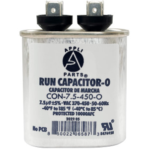 Appli Parts Condensador Capacitor de Marcha 7.5 Mfd uF (microfaradios) 370/450VAC CBB65 Universal Aire acondicionado y otras aplicaciones Ovalado UL 7cm Alto 3.4cm Ancho 5.4cm Largo CON-7.5-450-O 