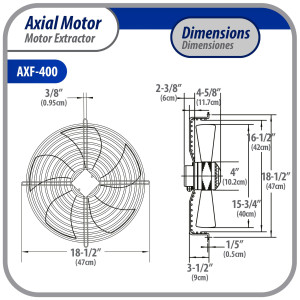 Appli Parts AXF-400 15-3/4 in Axial Fan Motor Guard Mounted Fan Blade 220V, 1 Ph, 50-60 Hz, 270W, 1510 rpm, Universal replacement for Cold Room Evaporators, Condensing Units, Work Temp -22F to 140F