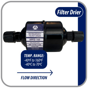 Appli Parts APFD-165 Filtro Secador 5/8 pulg para linea Liquido para Sistemas de Refrigeracion y aire acondicionado 165 SAE Rosca Universal Unidireccional 178mm Largo 76mm Ancho
