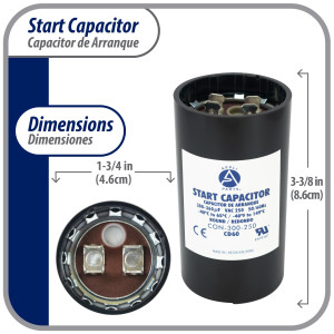 Appli Parts CON-300-250 Capacitor de Arranque 300-360 MFD (microfaradios) uF, 250 VAC. Universal para Motores Electricos, condensador de arranque de 4.6 cm de Diametro, 8.6 cm de Alto