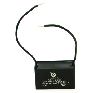 Appli Parts Condensador Capacitor de ventilador 5 mfd (microfaradios) uf 250VAC con 2 cables compatible con cualquier marca de igual capacitancia 4.7cm Ancho 1.8cm Prof 2.8cm Alto CAP-5-250-2C