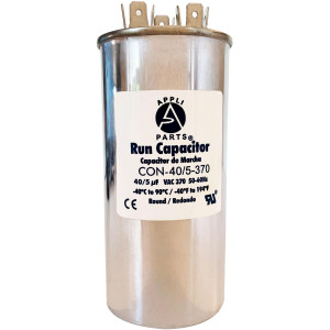 Appli Parts Dual Run Capacitor for ac 40+5 Mfd uF (microfarads) 370VAC CBB65 Round Universal fit for hvac and other applications 2 in Wide 4-5/8 in Height CON-40/5-370-R  