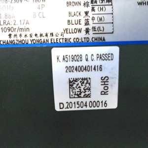 Fan Motor Indoor Unit VRF YSK180-4G YKSS-180-4-2 RoHS 208-230V/60Hz 180W 4p 1.88A LRA 2.17A 1090rpm 202400401416 11002012003696  Fits: ecox EA5D40C00B