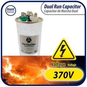Appli Parts Dual Run Capacitor for ac 50+10 Mfd uF (microfarads) 370VAC CBB65 Round Universal fit for hvac and other applications 2-1/4 in Wide 5-3/8 in Height CON-50/10-370-R  