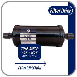 Appli Parts APFD-304 Filtro Secador 1/2 pulg para linea Liquido para Sistemas de Refrigeracion y aire acondicionado 304 SAE Rosca Universal Unidireccional 267mm Largo 100mm Ancho
