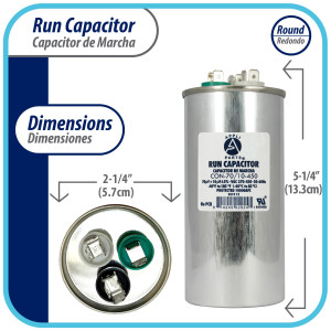 Appli Parts Condensador Capacitor de Marcha 70+10 Mfd uF (microfaradios) 370VAC o 450VAC CBB65 Universal Aire acondicionado y aplicaciones Redondo UL E476928 13.3cm Alto 5.7cm Ancho CON-70/10-450 Appli Parts Condensador Capacitor de Marcha 70+10 Mfd uF (microfaradios) 370VAC o 450VAC CBB65 Universal Aire acondicionado y aplicaciones Redondo UL E476928 13.3cm Alto 5.7cm Ancho CON-70/10-450