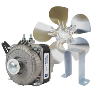 Appli Parts APFM-182E Motor Ventilador 18W Condensador y Evaporador 220V 60Hz 0.5A, Incluye Aspa de Aluminio de 25cm y Base de Montaje, Repuesto Universal para Equipos de Refrigeracion Comercial