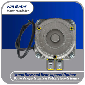 Appli Parts APFM-182E Motor Ventilador 18W Condensador y Evaporador 220V 60Hz 0.5A, Incluye Aspa de Aluminio de 25cm y Base de Montaje, Repuesto Universal para Equipos de Refrigeracion Comercial