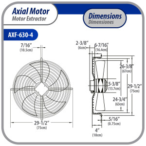 Appli Parts AXF-630-4 24-3/4 in Axial Fan Motor Guard Mounted Fan Blade 220-440V, 3Ph 50-60Hz, 900W, 1550rpm, Universal replacement for Cold Room Evaporators, Condensing Units, Work Temp -22F to 140F