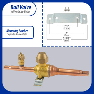 Appli Parts APBV-014 Valvula de Cierre 1/4 in tipo Bola de conexion soldable con puerto de servicio SAE de 1/4 in, presion maxima de trabajo 610 psi temperaturas de -30 C a 120 C longitud total 165mm