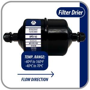 Appli Parts APFD-163 Filtro Secador 3/8 pulg para linea Liquido para Sistemas de Refrigeracion y aire acondicionado 163 SAE Rosca Universal Unidireccional 178mm Largo 76mm Ancho