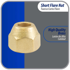 Appli Parts APFN-38 Copa tuerca cortas de laton de 3/8 de diametro exterior flare para usar con tuberias de cobre, laton, aluminio o acero en aplicaciones de plomeria y climatizacion de lineas de gas