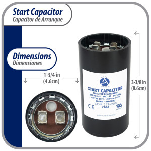 Appli Parts motor start capacitor 378-455 Mfd (microfarads) uF 250 VAC universal fit for electric motor applications 1-3/4 in Diameter 4-3/8 in Height CON-468-250 

