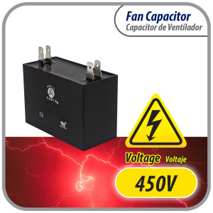 Appli Parts Condensador Capacitor de ventilador 6 mfd (microfaradios) uf 450VAC con conectores compatible con cualquier marca de igual capacitancia 4.7cm Ancho 2.2cm Prof 4.3cm Alto CAP-6-450