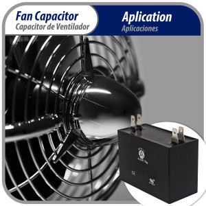 Appli Parts Condensador Capacitor de ventilador 6 mfd (microfaradios) uf 450VAC con conectores compatible con cualquier marca de igual capacitancia 4.7cm Ancho 2.2cm Prof 4.3cm Alto CAP-6-450