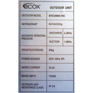 Vertical Condenser 60.000btu R410 230v/60hz 3ph Ecox Evcu060c10c