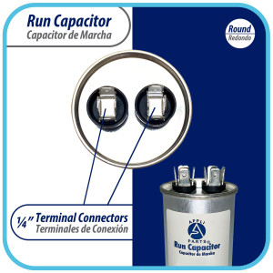 Appli Parts Condensador Capacitor de Marcha 35 Mfd uF (microfaradios) 370VAC o 450VAC CBB65 Universal Aire acondicionado y otras aplicaciones Redondo UL E476928 9.3cm Alto 4.7cm Ancho CON-35-450