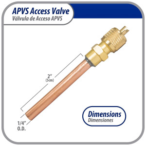 Appli Parts APVS-14142 1/4 in SAE Access Schrader Valve x 1/4 ODF x 2 in Copper Stem with Valve Core and Cap with gasket and core remover for AC and refrigeration systems 