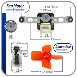 Appli Parts APFM-343 Motor Kit ventilador remplazo de 343 con bases 115 V, 12 W, 60 Hz, 0.22 A, 3000 rpm, CW, Incluye aspa, gomas y base, Remplaza 482731, Whirlpool