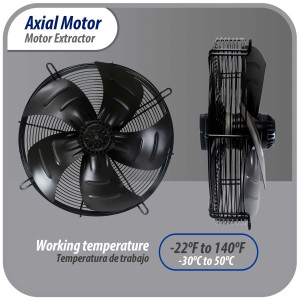 Appli Parts AXF-500-3 19-3/4 in Axial Fan Motor Guard Mounted Fan Blade 220 V, 3 Ph, 50-60 Hz, 500 W, 1450 rpm, Universal replacement for Cold Room Evaporators and Condensing Units, Work Temp -22 F to 140 F 