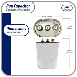 Appli Parts Condensador Capacitor de Marcha 80+5 Mfd uF (microfaradios) 370VAC CBB65 Universal Aire acondicionado y otras aplicaciones Ovalado UL E476928 7.7cm Ancho 4.5cm Prof 10.2cm Alto CON-80/5-370