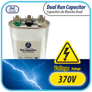 Appli Parts Condensador Capacitor de Marcha 25+5 Mfd uF (microfaradios) 370VAC CBB65 Universal Aire acondicionado y otras aplicaciones Ovalado UL E476928 CON-25/5-370