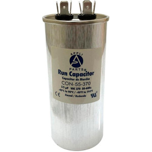 Appli Parts Condensador Capacitor de Marcha 55 Mfd uF (microfaradios) 370VAC CBB65 Universal Aire acondicionado y otras aplicaciones Redondo UL E476928 12cm Alto 5.1cm Ancho CON-55-370-R