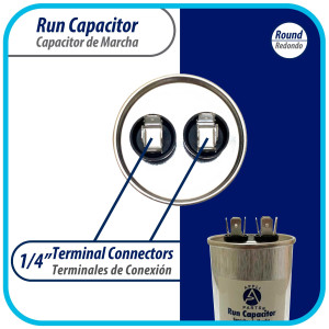 Appli Parts Run Capacitor for ac 55 Mfd uF (microfarads) 370VAC CBB65 Round Universal fit for hvac and other applications 4-3/4in High 2in Wide CON-55-370-R

