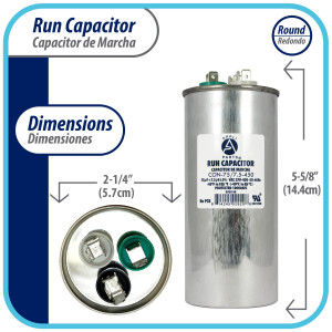 Appli Parts Condensador Capacitor de Marcha 75+7.5 Mfd uF (microfaradios) 370VAC o 450VAC CBB65 Universal Aire acondicionado y aplicaciones Redondo UL E476928 14.4cm Alto 5.7cm Ancho CON-75/7.5-450 Appli Parts Condensador Capacitor de Marcha 75+7.5 Mfd uF (microfaradios) 370VAC o 450VAC CBB65 Universal Aire acondicionado y aplicaciones Redondo UL E476928 14.4cm Alto 5.7cm Ancho CON-75/7.5-450