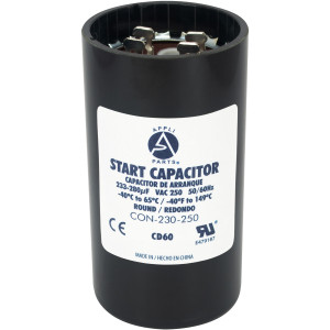 Appli Parts motor start capacitor 233-280 Mfd (microfarads) uF 250 VAC universal fit for electric motor applications 1-3/4 in Wide 3-3/8 in Height CON-233-250


