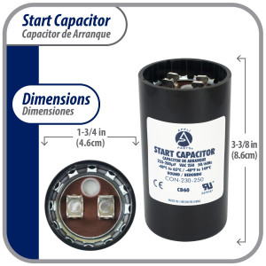 Appli Parts motor start capacitor 233-280 Mfd (microfarads) uF 250 VAC universal fit for electric motor applications 1-3/4 in Wide 3-3/8 in Height CON-233-250


