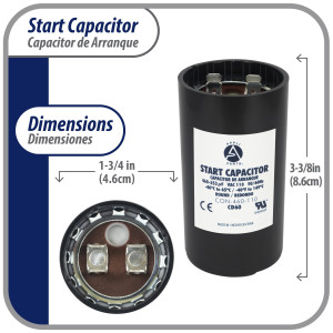 Appli Parts motor start capacitor 460-553 Mfd (microfarads) uF 110-125 VAC universal fit for electric motor applications 1-3/4 in Wide 3-3/8 in Height CON-460-110


