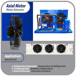 Appli Parts AXF-250 9-7/8 in Axial Fan Motor Guard Mounted Fan Blade 220 V, 1 Ph, 50-60 Hz, 70 W, 1590 rpm, Universal replacement for Cold Room Evaporators, Condensing Units, Work Temp -22F to 140F