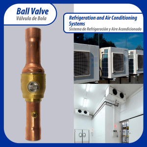 Appli Parts APBV-138 Valvula de Cierre 1-3/8 in tipo Bola de conexion soldable con puerto de servicio SAE de 1/4 in, presion maxima de trabajo 610 psi temperaturas de -30C a 120C longitud total 256mm