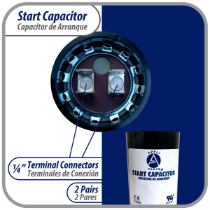 Appli Parts CON-200-110 Capacitor de Arranque 200-240 MFD (microfaradios) uF, 110-125 VAC. Universal para Motores Electricos, condensador de arranque de 3.7 cm de Diametro, 8.6 cm de Alto